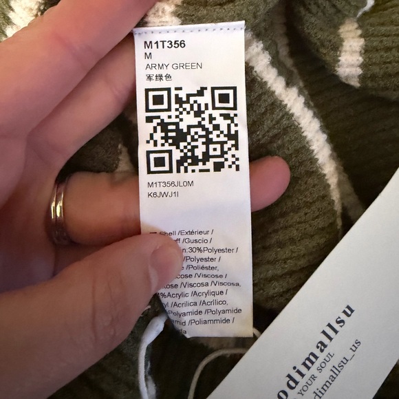 Chunky Knit Striped Sweater Dress in Army Green and Cream, SZ L NWT - Picture 4 of 5